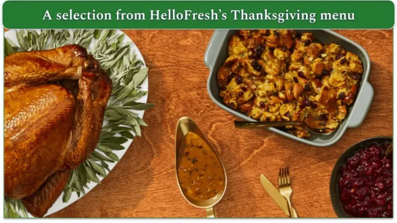 Flatlay of dishes from HelloFresh's Turkey Thanksgiving Box