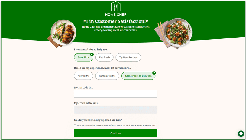 Screenshot of the opening page for your Fresh and Easy signup
