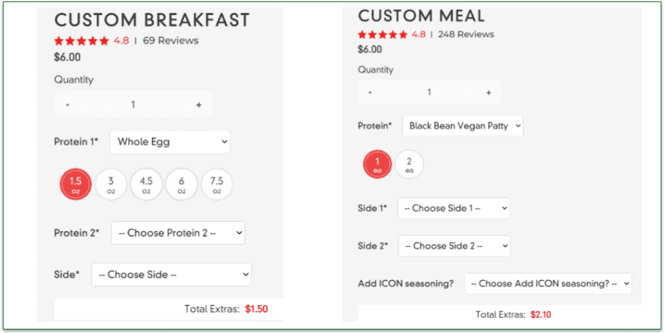 Icon Meals Custom recipes customization options