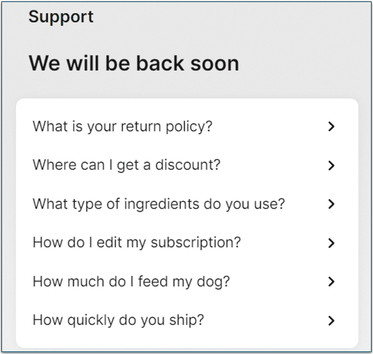 Portland Pet Food Company live chat in the agent's absence