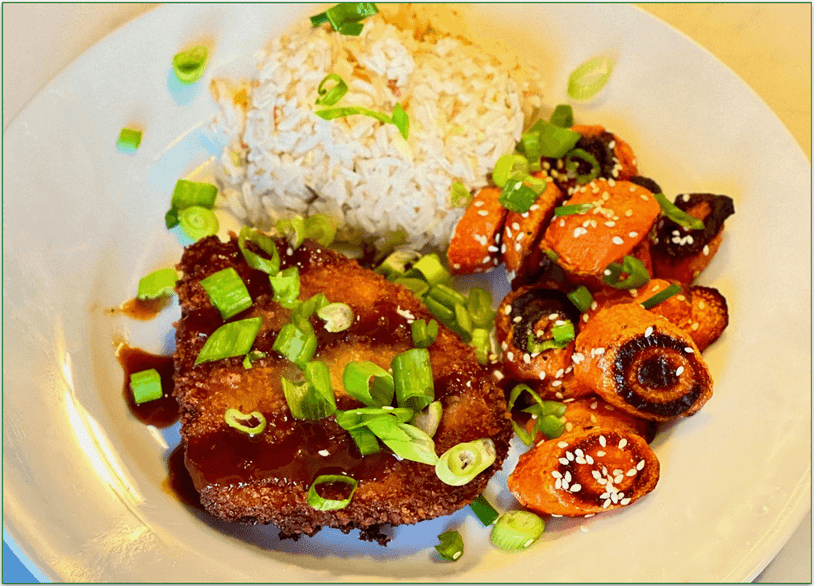HelloFresh's Pork Katsu with rice and scallions