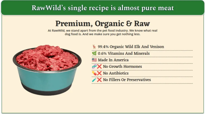 RawWild’s Elk and Venison recipe with the nutritional information