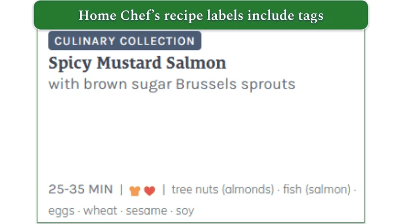 Home Chef's recipe label with tags
