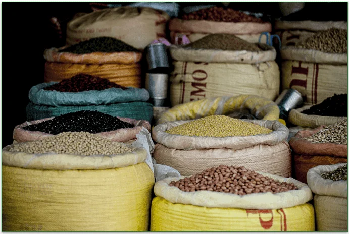 Bags of bulk beans and legumes.