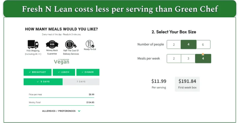 Side by side price comparison