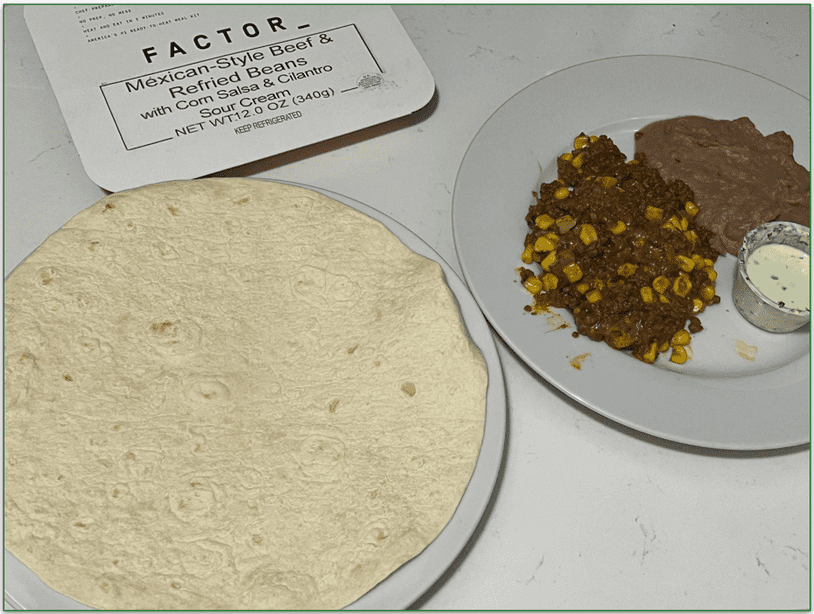 Image of mexican-style beef and refried beans as prepared by our reviewer