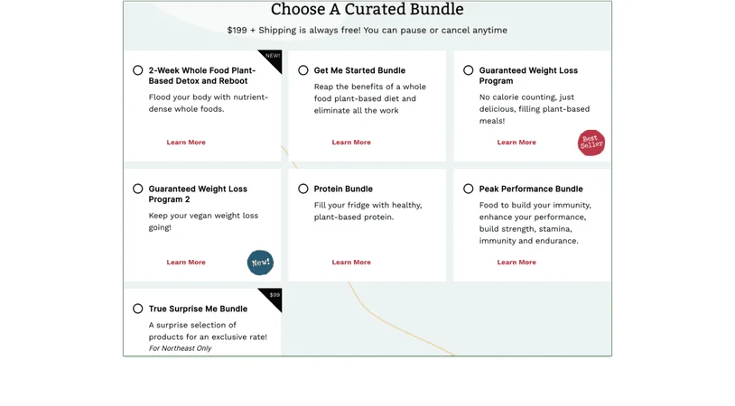 The curated bundles available during signup