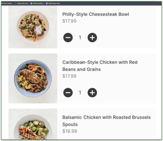 Screenshot of Territory Foods meal suggestions