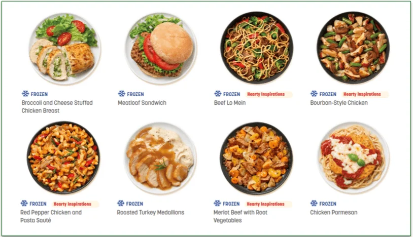 Screenshot of Nutrisystem's dinner menu options