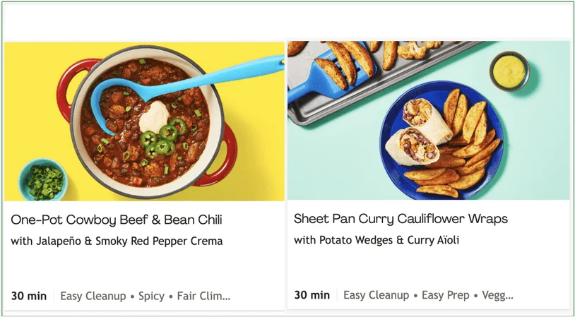 HelloFresh's One-Pot and One-Pan dishes on the menu.