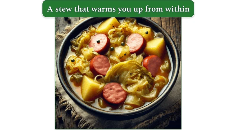 A serving of Kielbasa Cabbage Stew in a bowl
