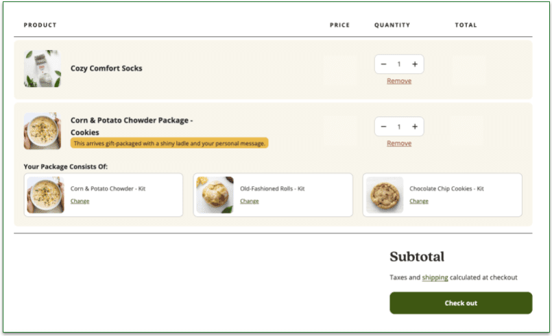 Screenshot of the Spoonful of Comfort shopping cart and Check out button