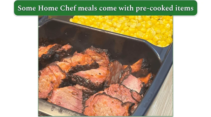 Closeup on the meat from Home Chef’s Spicy Brisket Elotes Tacos