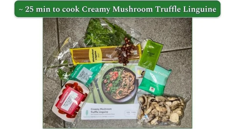 Image with the ingredients needed to cook Creamy Mushroom Truffle Linguine