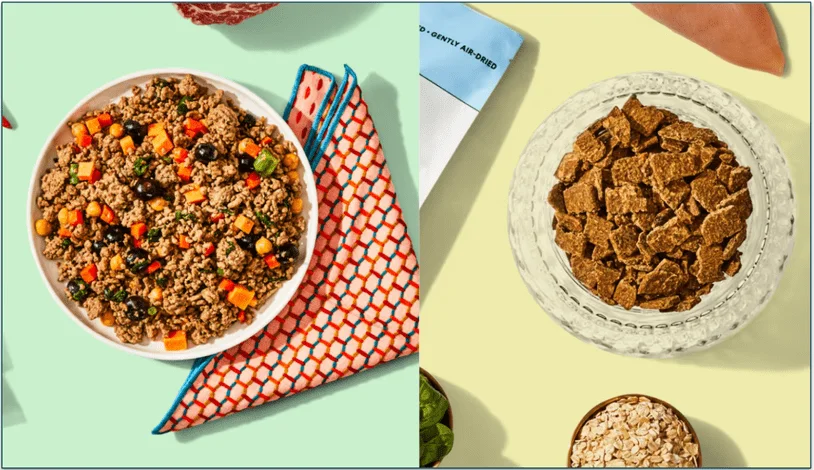 an air-dried and fresh meal from The Pet's Table side by side