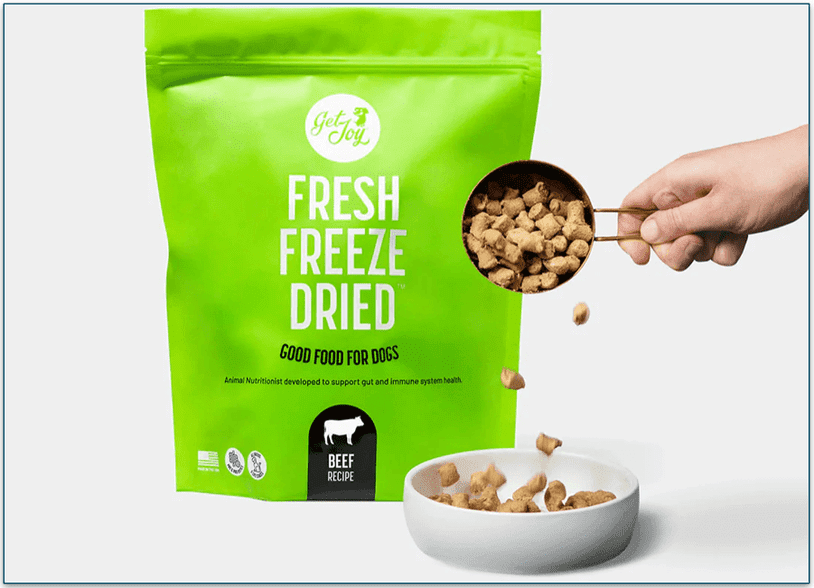 Beef freeze-dried packet and the food being poured into a bowl