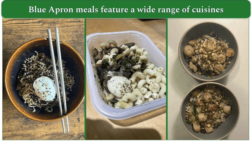 a photo of 3 meals from blue apron