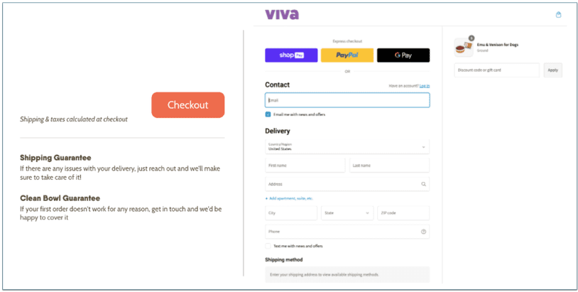 Viva Raw's final checkout screen(s)