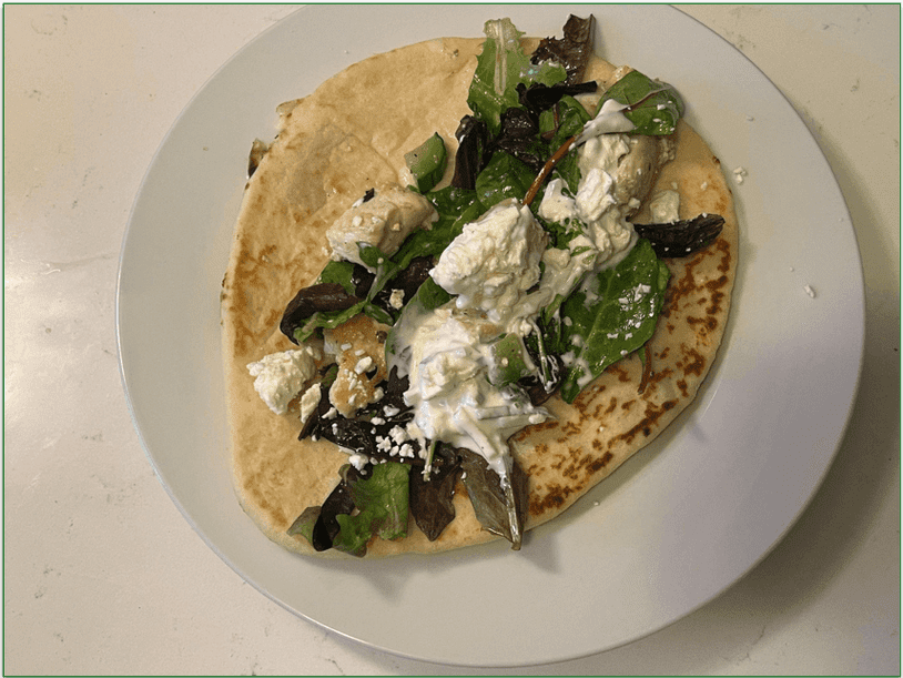 Reviewers own image of a diced chicken gyro