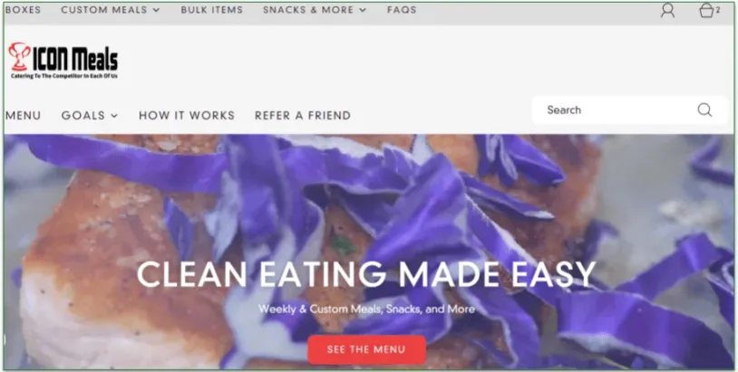 Icon Meals' homepage