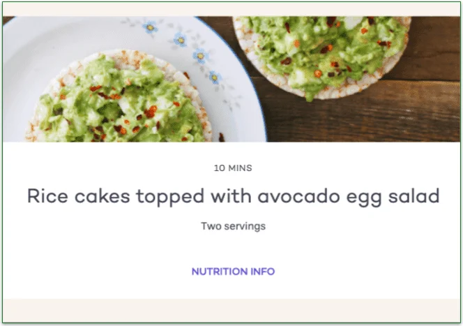 Screenshot of rice cakes with avocado egg salad.