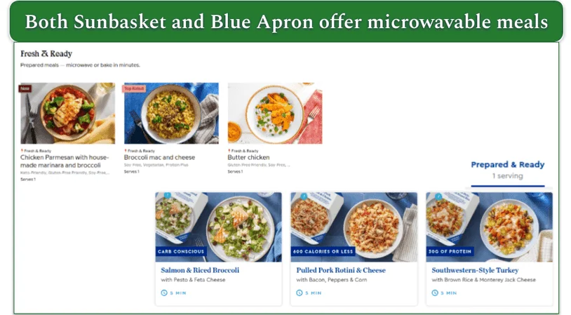 Both Blue Apron and Sunbasket offer ready-made meals