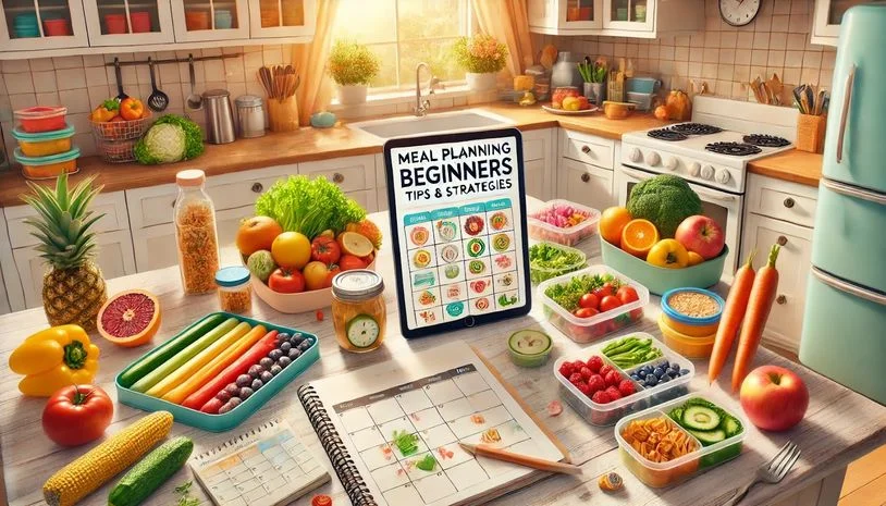 Featured image showing a cozy kitchen with ingredients and meal planners on the table