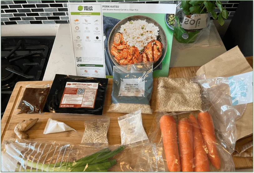 HelloFresh Pork Katsu recipe with its ingredients and card