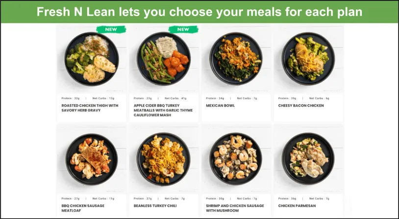 Screenshot of Fresh N Lean Keto plan meal options.
