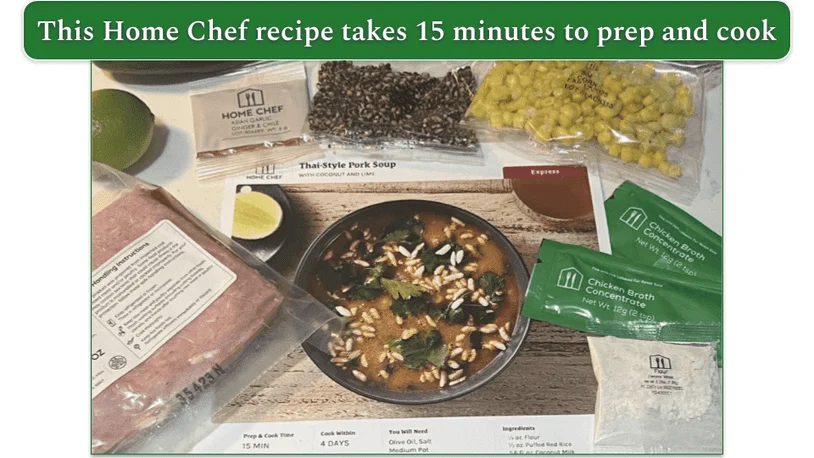 Home Chef's Thai-Style Pork Soup recipe card and ingredients