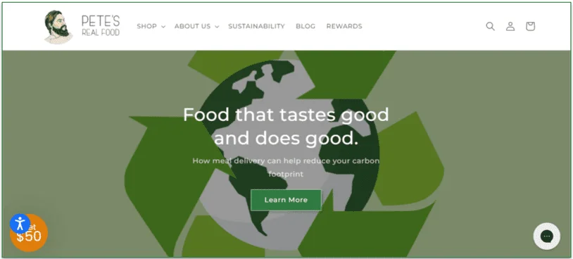 Pete's Real Food's main page