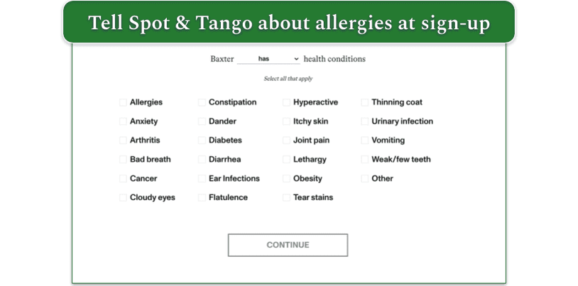 Spot & Tango quiz asks questions about allergies and other health conditions