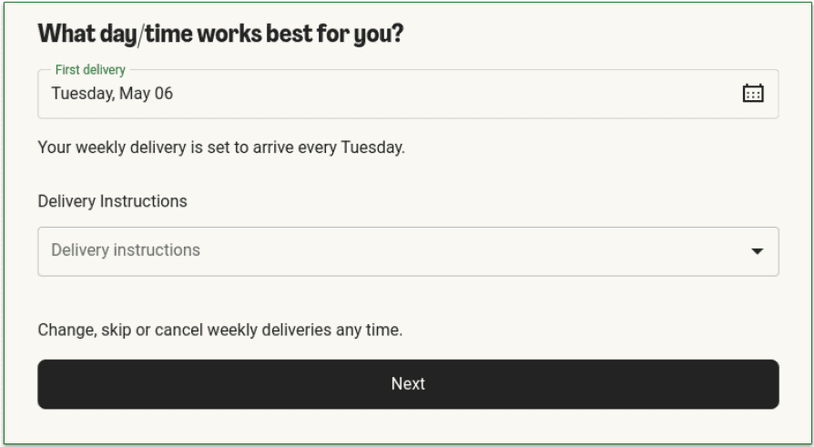 4. Choose a delivery day and add instructions for the driver