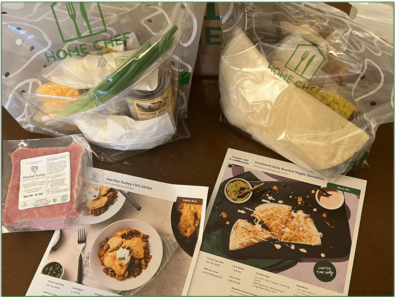 2 Home Chef meal kits and recipe cards