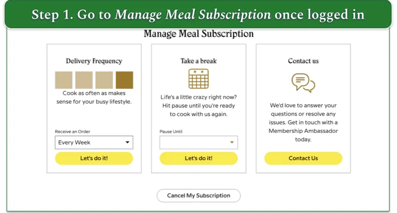 The meal subscription page from sunbasket
