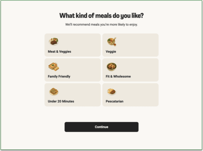  hellofresh sign up quiz - what kind of meals?