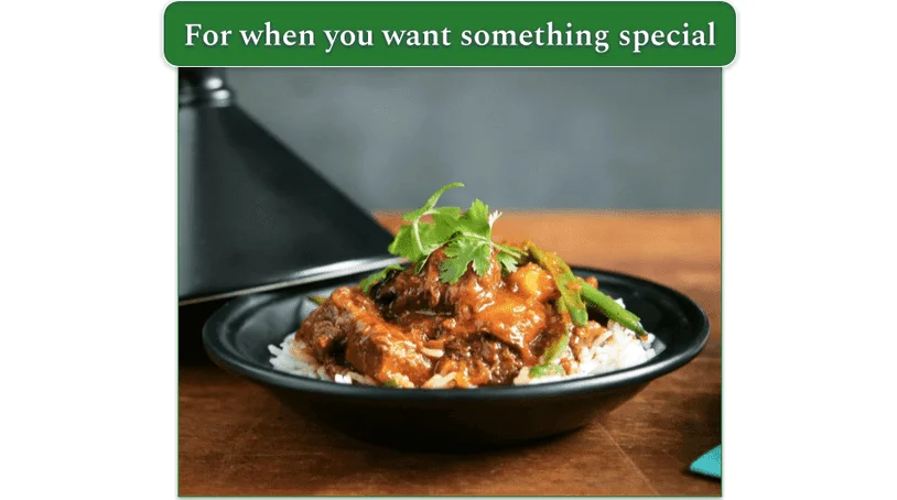 Thai Coconut Beef with rice, on a plate