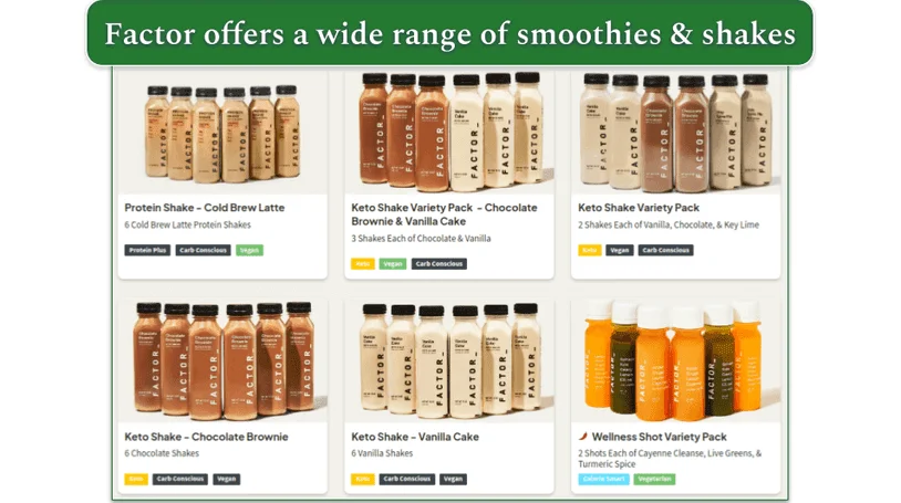 Screenshot of some of Factor's shakes