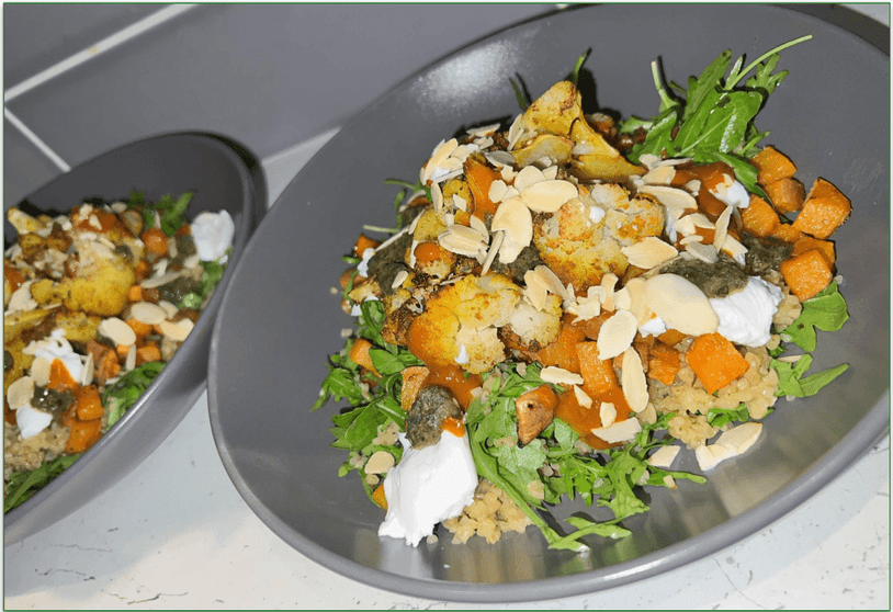 Two bowls of Green Chef’s Harissa and Zhoug Cauliflower recipe