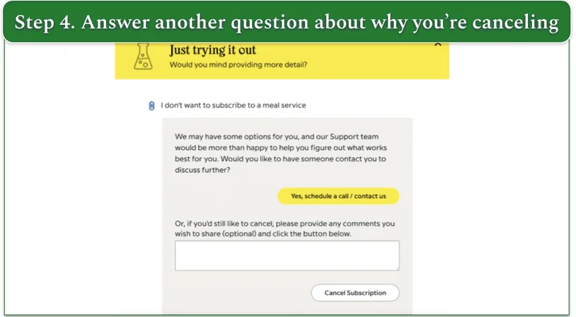 A final question from Sunbasket asking if you want to arrange a call
