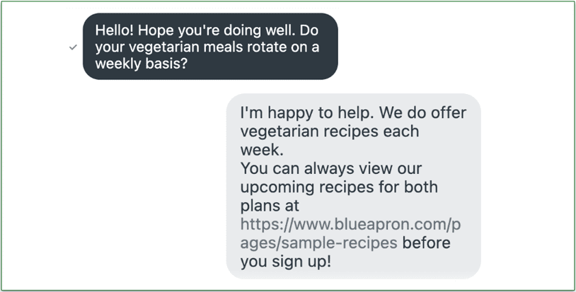 Blue Apron's customer support chat experience