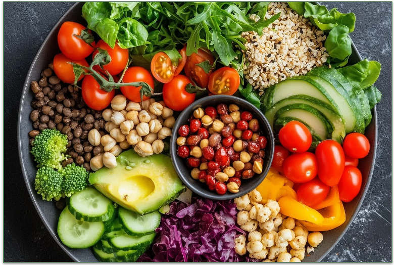 Plate of balanced nutritious food