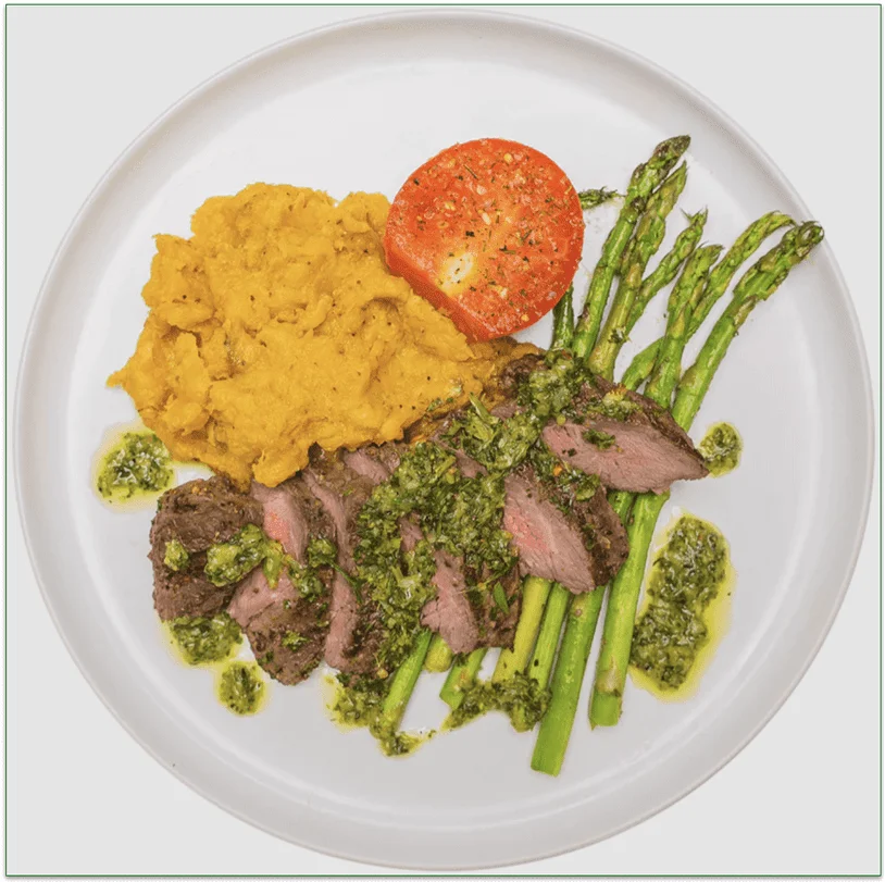 fresh meal plan's Argentine Steak with Chimichurri & Mashed Plantains