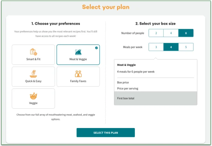 Screenshot of the plan selection page.
