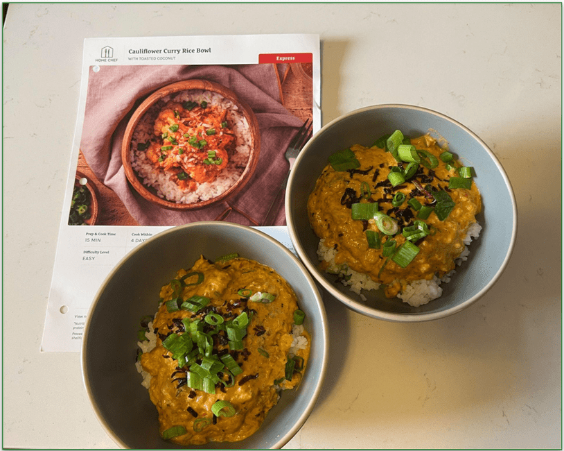2 bowls of Home Chef’s Cauliflower Curry Rice Bowl