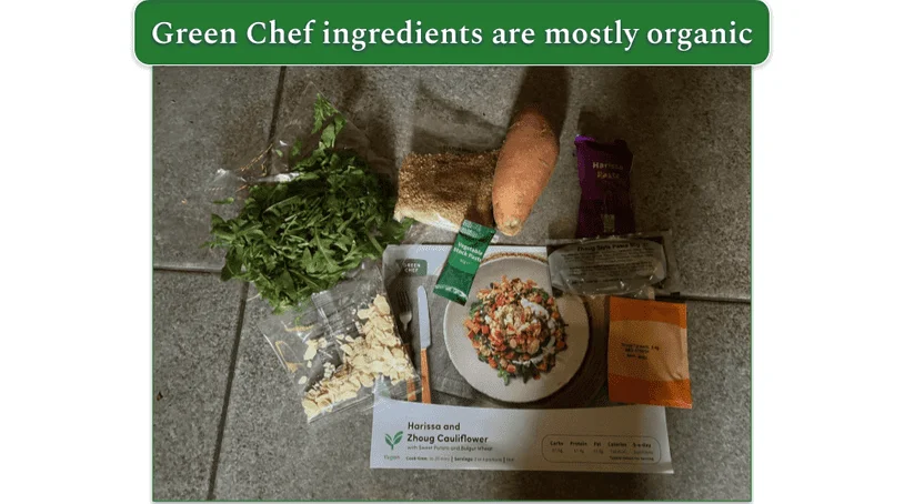 The raw ingredients for Green Chef’s Harissa and Zhoug Cauliflower