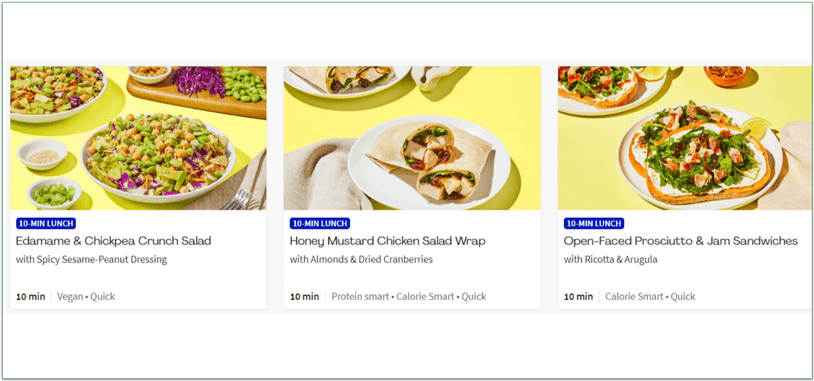 Screenshot of 3 10 Min Lunches on the HelloFresh menu