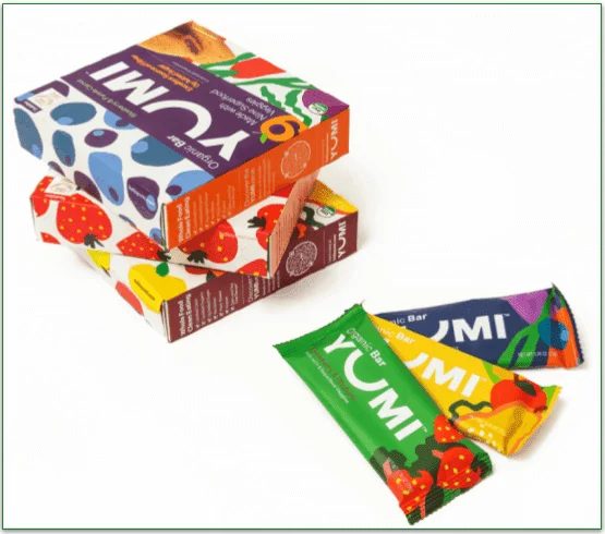 3 boxes of YUMI Bars, each in a different flavor