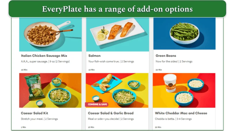Some items on EveryPlate's Add On menu