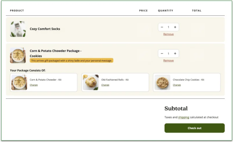 Screenshot of the Spoonful of Comfort shopping cart and Check out button